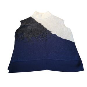 Lululemon Ombre Knit Poncho Merino Wool Blend White Blue & Black Sz 14 Top